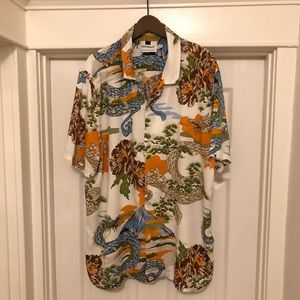 Topman Dragon Print Short Sleeve Shirt